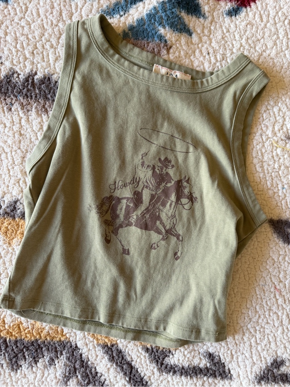 J.O.A. Olive Green Cowboy Graphic Crop Tank